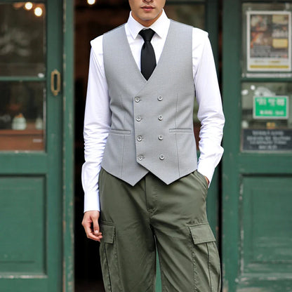 V Neck Men's Suits Vest Double Breasted Waistcoat Polyester Fiber Business Vest Groomman For Wedding Vest