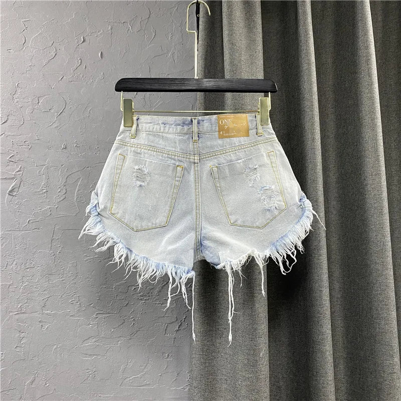 Sexy Low-waisted Denim Shorts 2026 New Summer Hole A Wide-leg Pants Ripped Jeans for Women
