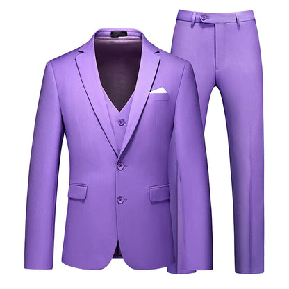 2026 New Men's Suit 3-Piece, Wedding Party Dress Jacket Vest Trousers, Fashion Slim Fit Blazer Waistcoat Pants Red Blue Green