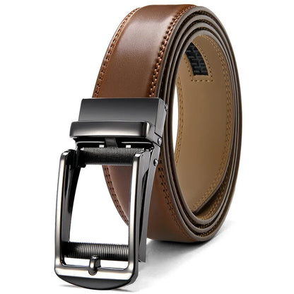 Mens Leather Belt  Automatic Genuine Leather Belts Leisure Fashion Ratchet Belts for Men Pants Waistband Ремень