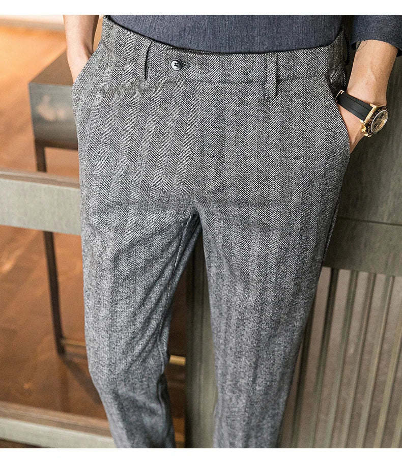 Woolen Dress Pants Formal Office Suit Pants Men Slim British Style Wool Business Black Gray Dress Trousers