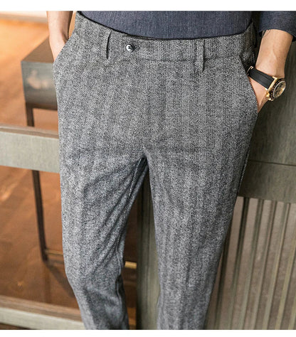 Woolen Dress Pants Formal Office Suit Pants Men Slim British Style Wool Business Black Gray Dress Trousers