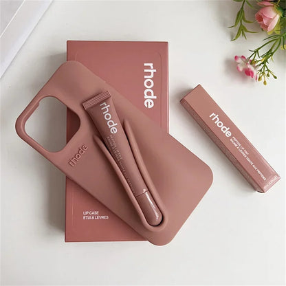 Phone Case with Box and Lipstick for IPhone 15 16 14 13 12 11 Pro Max Plus 17 Air Lip Gloss Portable Soft Silicone Shockproof