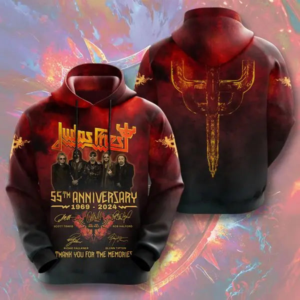 Rock band Judas Priest retro 3D printed men's and women's sports shirts, street long sleeved pullovers, American sweatshirts