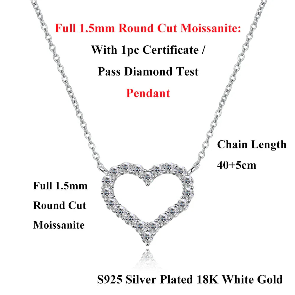 Heart Shape Full D Color Moissanite Link Bracelet Pendant for Women Girls S925 Silver Lab Diamond Chain Bracelets Earrings