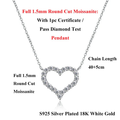Heart Shape Full D Color Moissanite Link Bracelet Pendant for Women Girls S925 Silver Lab Diamond Chain Bracelets Earrings