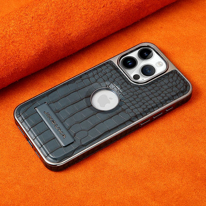 Crocodile Pattern Leather invisible Kickstand Magnetic Case For iPhone 15 16 Pro Max 14 Plus 13 12 Wireless Charging For Magsafe