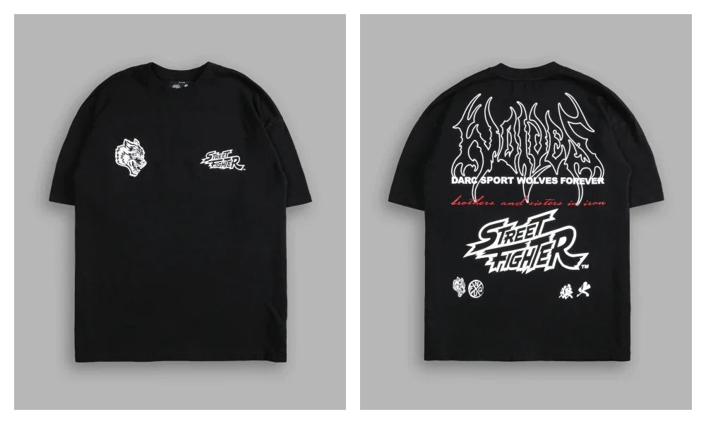 WOLVES CLUB STABILITY "PREMIUM" OVERSIZED TEE IN BLACK Summer Men's and Women's T-shirt Fashion Loose Printed Tops