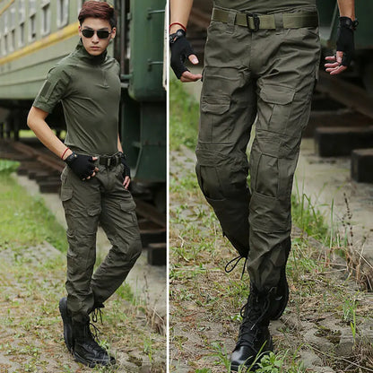 Men's Fashion Outdoor Hiking Overalls Pants Camouflage Tactical Pants Hunting Uniform Fighting Multi-Pocket Trousers