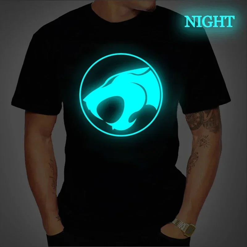 Luminous T-shirt Mens Fashion Casual Short Sleeve Round Neck Tops Mens Clothing Hipster Glowing ThunderCat T-shirt