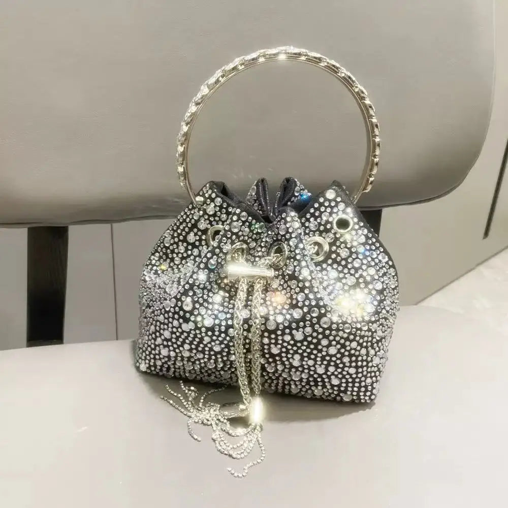 Luxury Designer Women Handbag Glitter Diamond Banquet Bag Satin Bucket Bag Wedding Party Clutch Purse Exquisite Evening Bag