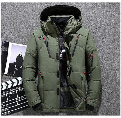 Winter White Duck Down Jacket Men Travel Hiking Thicken Warm Hooded Puffer Jackets Windproof Overcoat Down Coat Male Clothing