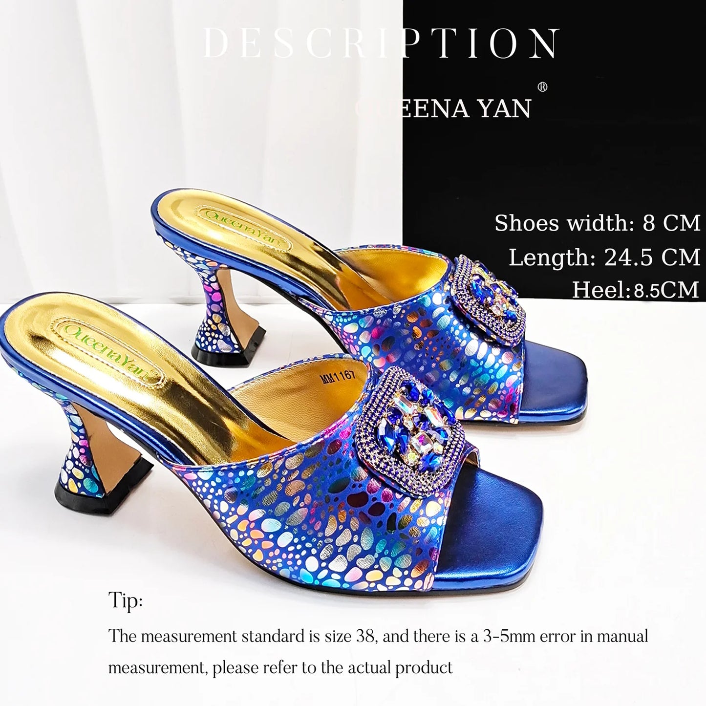 Italian Fashion Design Shoes and Bags Matching Set 2025 Peep Toe High Heels Blue Color Rhinestones Women Shoes for Party