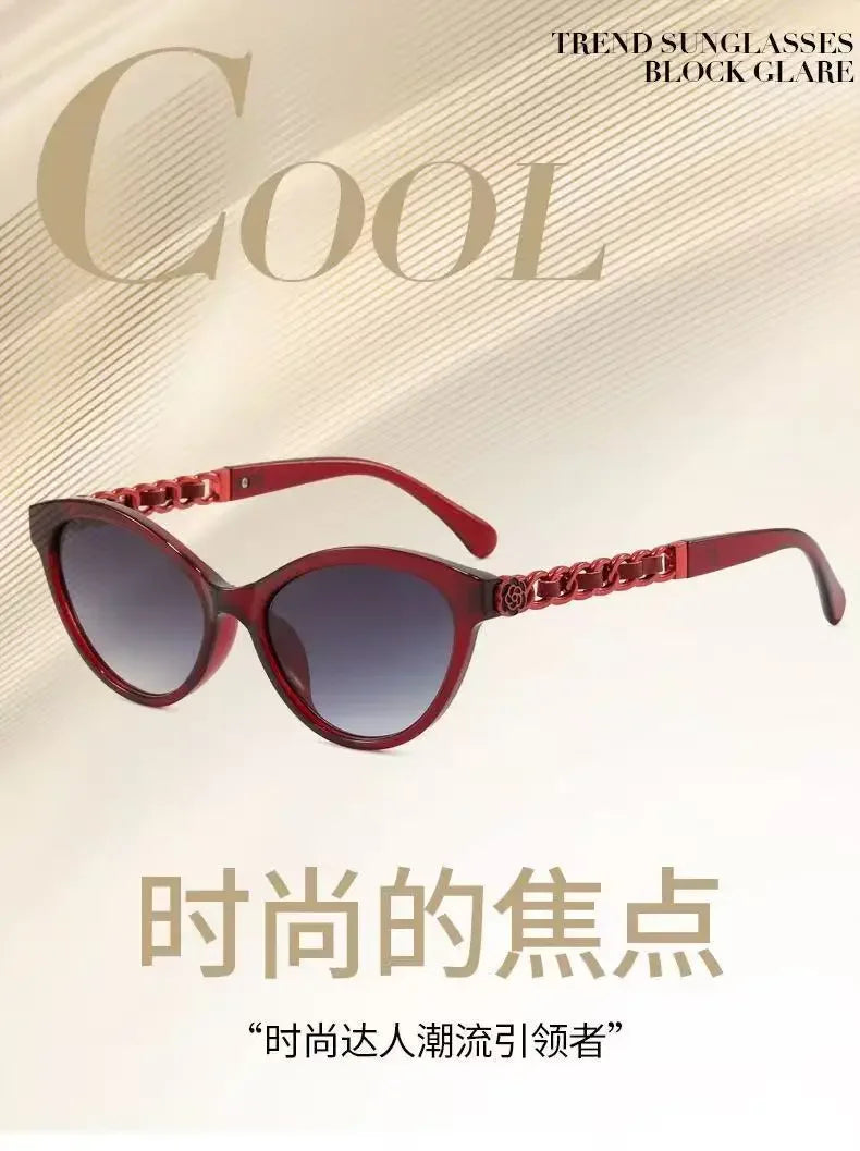2025 New Fashion Cat Eye Sunglasses Women Hollow Chain Legs Sun Glasses Ladies Classic Goggle Oculos De Sol UV400 Sunshade