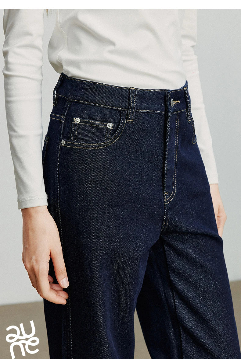 Women Denim Jeans 2025 Autumn New Lyocell Rolling Up Hem Elastic and Simple Straight Leg Ankle Length Pants