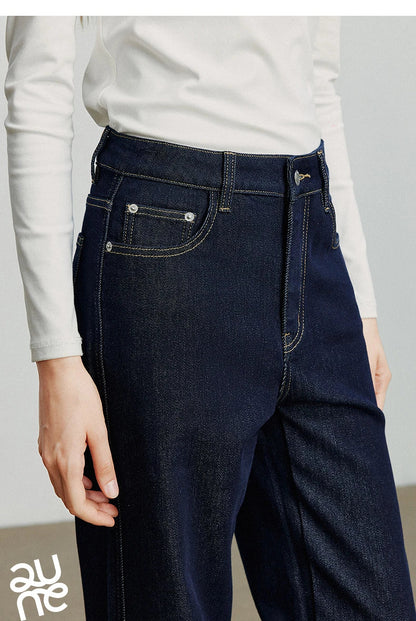 Women Denim Jeans 2025 Autumn New Lyocell Rolling Up Hem Elastic and Simple Straight Leg Ankle Length Pants