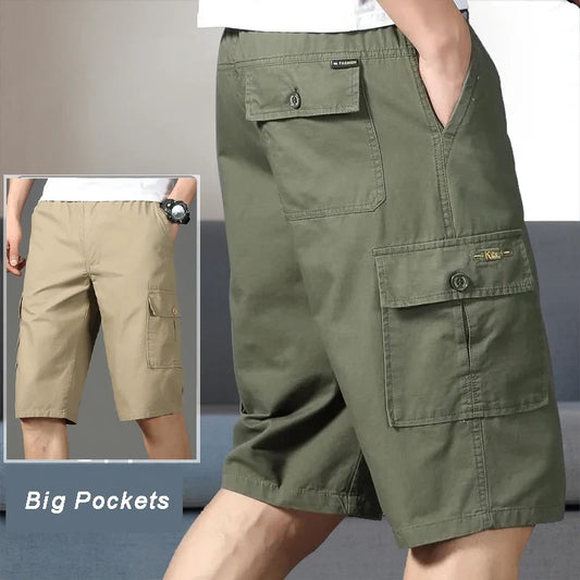 Large Size Cargo Shorts Men's Casual Knee Pants Zipper Pocket Summer Cotton Shorts Running Jogger Shorts Elastic Waist