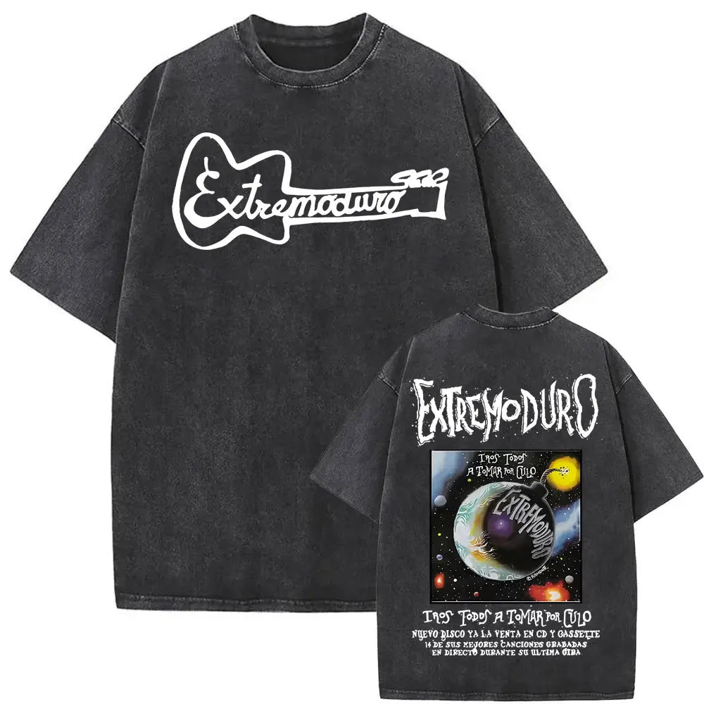 Rock Band EXTREMODURO Tour 2025 Vintage Washed T-shirt Men Women Fashion Hip Hop Street T Shirts Summer Loose Oversized T Shirt