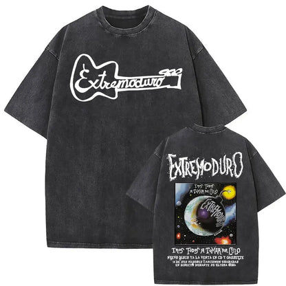 Rock Band EXTREMODURO Tour 2025 Vintage Washed T-shirt Men Women Fashion Hip Hop Street T Shirts Summer Loose Oversized T Shirt