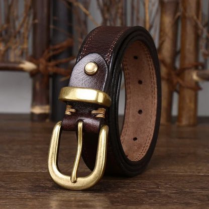 2.8 CM Pure Cowhide Genuine Leather Ladies High Quality Jeans Brass Buckle Belts Cowboy Fashion Designer Belts for Women luxury