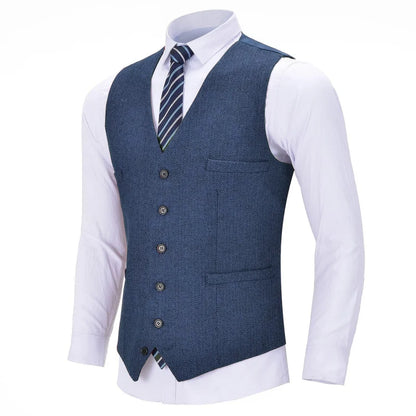 Men Vest Red Solid V Neck Herringbone Waistcoat For Wedding Business Birthday Banquet Work Set Men Suit Vest