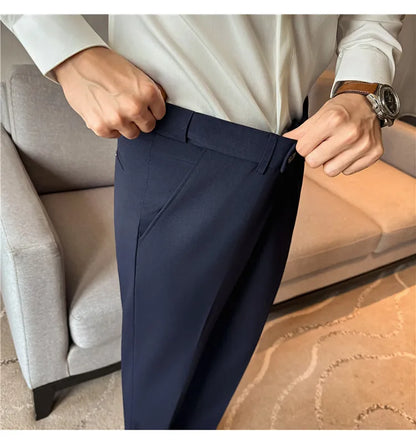 New Lnvisible Elastic Waistband Design Men Business Casual Pants High Quality Solid Slim Office Social Dress Suit Pant Oversized