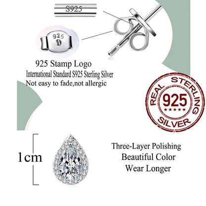 Pure 925 Sterling Silver Pear Cut CZ Stud Earrings Pendant Necklace Set for Women Fine Jewelry Accessories Gift ST005