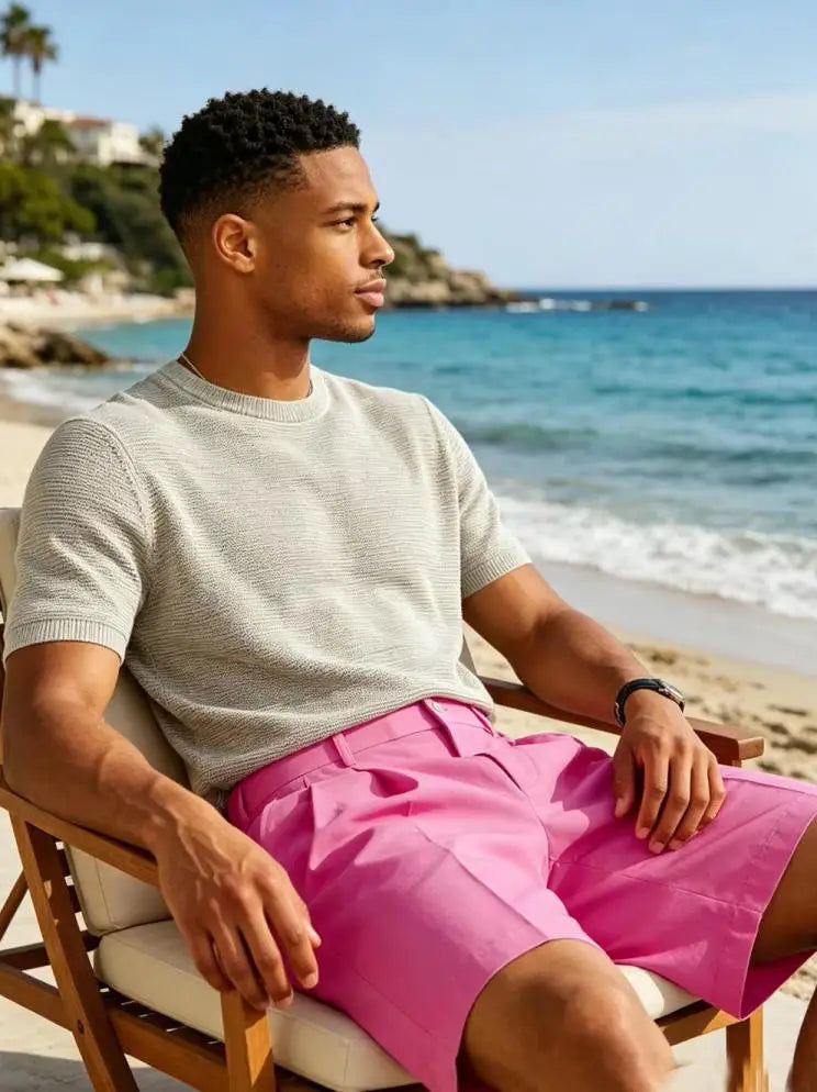 Men's Shorts Casual Pleated Dress Elastic Waist Multi Pockets Classic-Fit Golf Shorts for Men Cotton Summer Formal Shorts Sports
