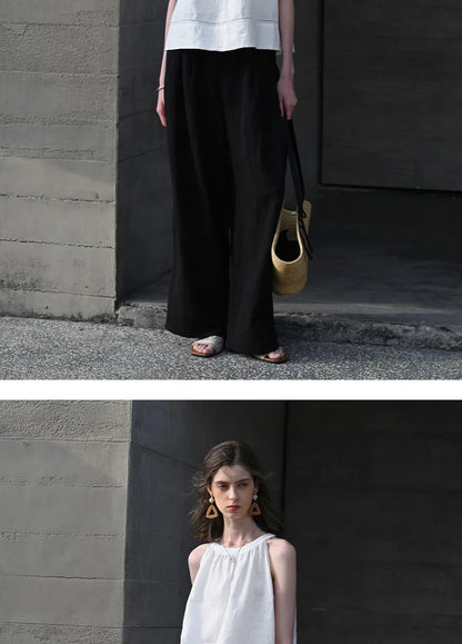 100% Linen Halter Tops Women 2026 Summer New Round Neck Sleeveless Tank Top French Office Ladies Loose Camisoles