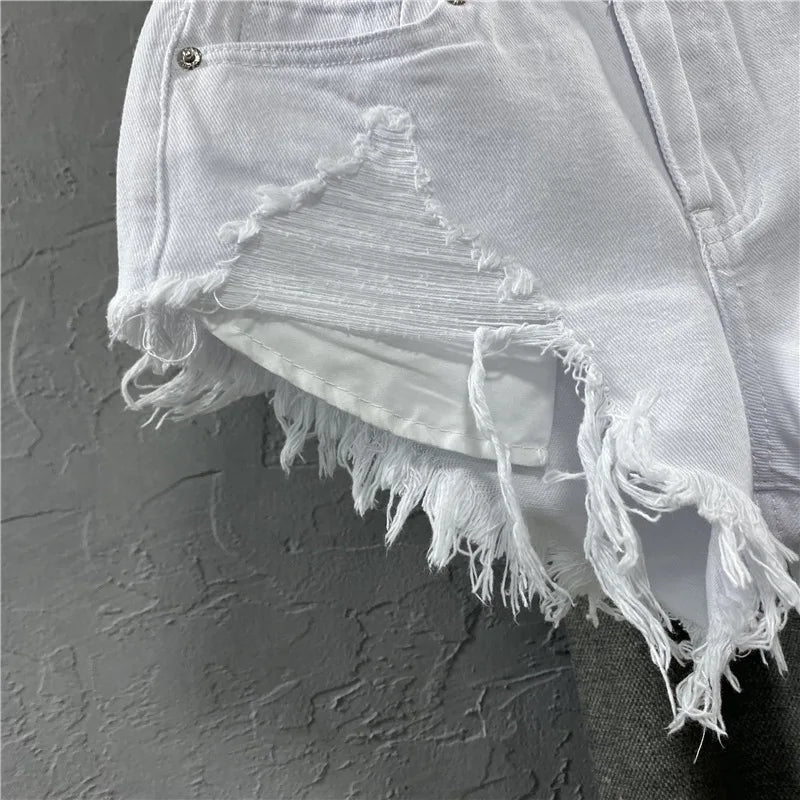 Fashion Korean White Jeans Hole Ripped Low Waist Denim Shorts Women  шорты женский