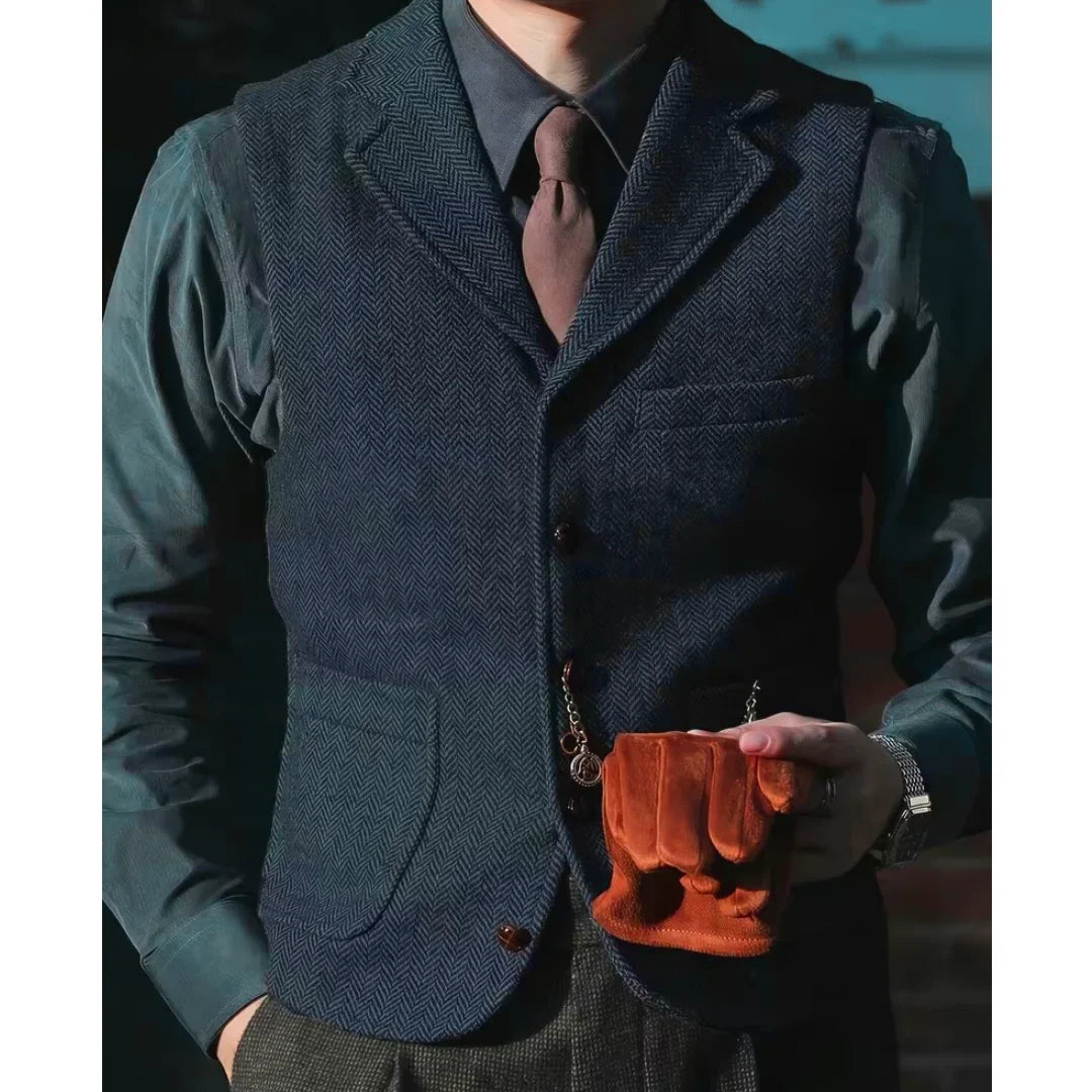 Men Vest Brown Herringbone With Lapel Single Breasted Waistcoat For Wedding Party Business Prom Work Daily Casual Men Suit Vest