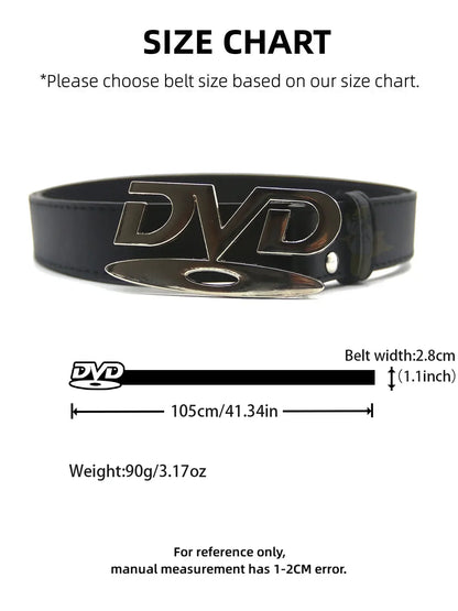 Unisex Nostalgic DVD Buckle Belt Versatile Black White Decorative Waist Straps Belt for Men Women Jeans Matching Gift for Her