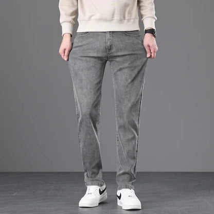 Classic Men Vintage Cloth High Waist Trousers 2024 Autumn Loose Straight Stretch Wash Jeans High Quality Sky Blue Brand Pants