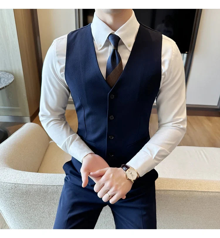 ( Vest + Pants) Men Luxury High Quality Business Suit Vest 2 pieces Formal Groom Wedding Dress Vest Set Fashion Club Clothing