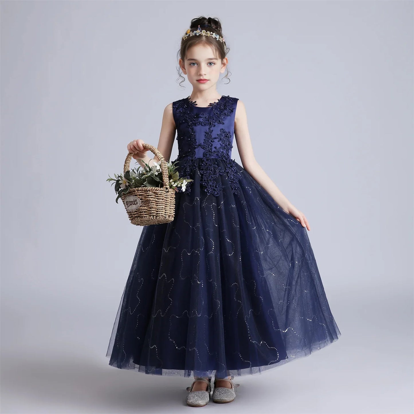 BX683 Kids Dresses For Girls Lace Dress Gown Princess Clothes Children Formal Evening Party Flower Girls Wedding Vestidois