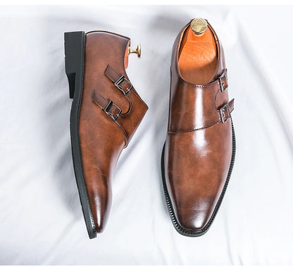 Men's Monk Leather Shoes Pointed Toe Buckle Dress Shoes Oxfords Classic Retro Business Office Wedding Comfortable