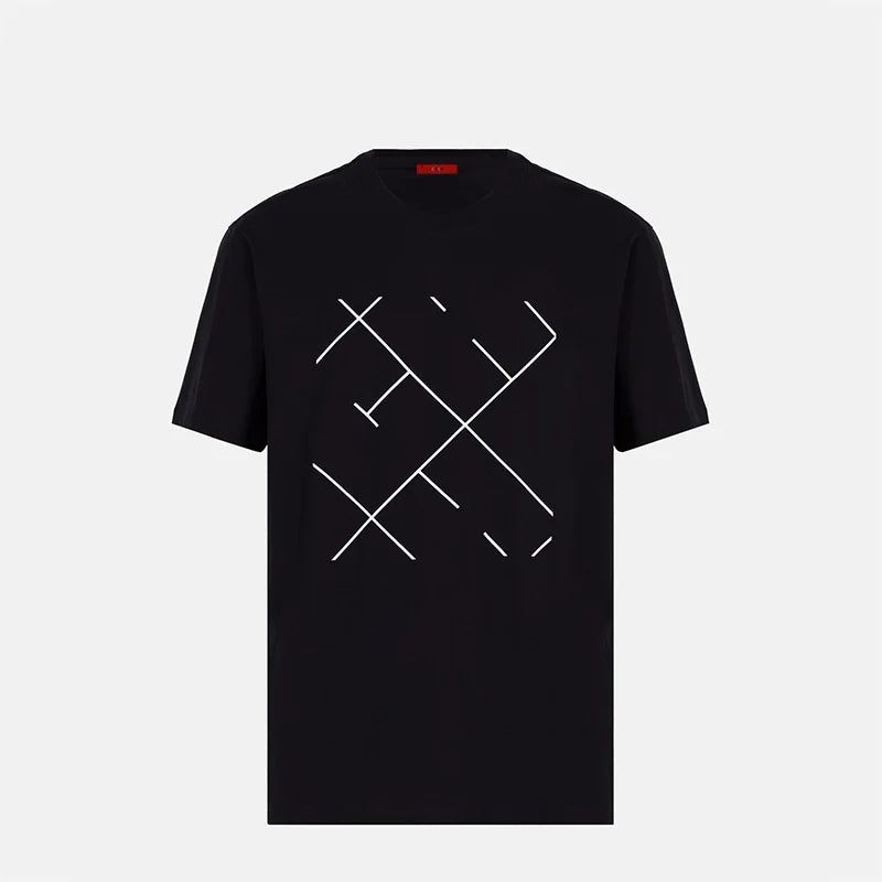 Men's Short Sleeves New Fashion Commuter Versatile Men's Classic Top Pure Cotton Round Neck Letter Design Men's Short Sleeves
