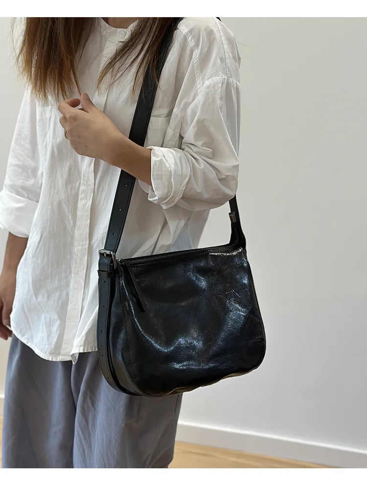 Simple Genuine Leather Women's Shoulder Bags 2026 New Nature Soft Cowhide Solid Color Versatile Crossbody Bags