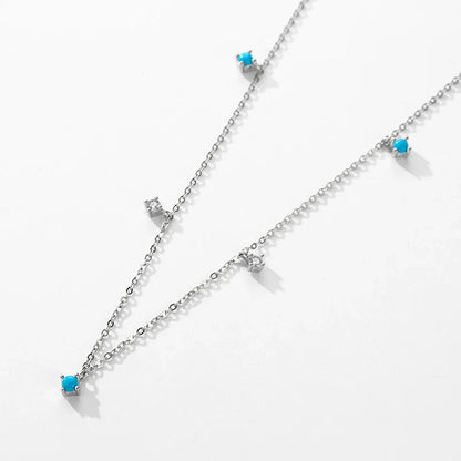 Real 925 Sterling Silver Fashion Stunning Turquoise Link Chain Charm Necklace For Women Daily Fine Jewelry