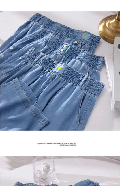 Women's Ice Silk Denim Pants Yoga Sports Thin Loose Style Summer Casual Wide Leg Harajuku Loose Waist