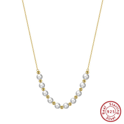 14K Gold 925 Sterling Silver Pearl Necklace with 3-4mm Handmade Natural Baroque Pearl Tiny Chain for Women GPN19