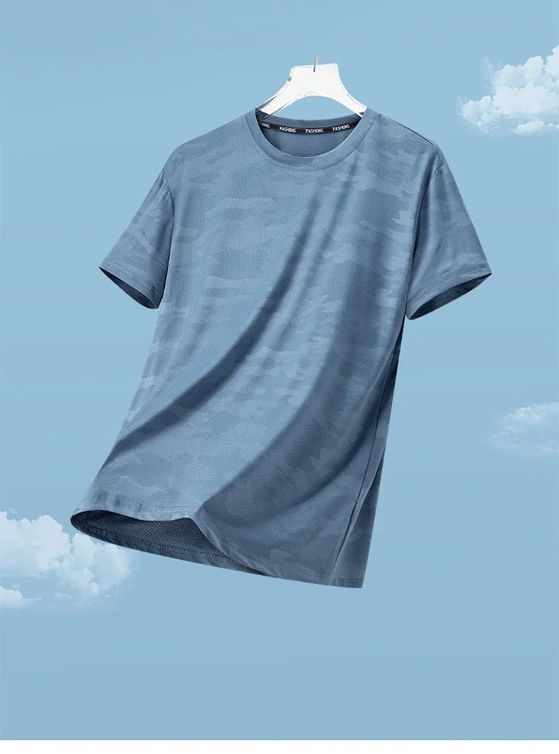 Functional Fabric Mosquito-Resistant Antibacterial Sweat-Wicking Ice Feeling 2025 New Ice Silk T-Shirt Men's Short Sleeve Thin Q