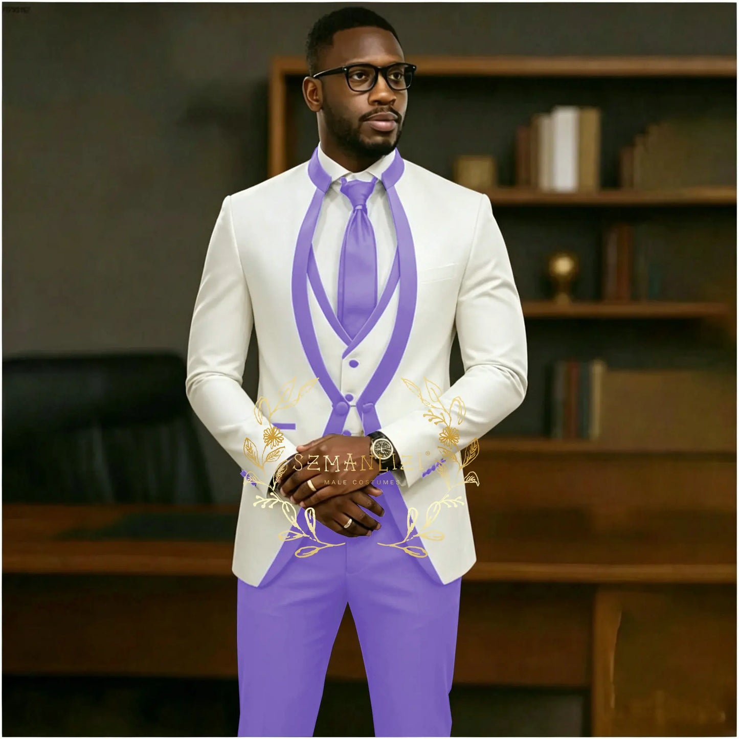 Handsome Formal Tuxedos Suits For Men Wedding Party Dress Slim Fit 3 Pieces Groomsmen Jacket Vest Pant 3 Piece Male Costume