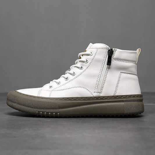 Men's Spring and Autumn Style White Sneakers, New Trendy Versatile High-Top Sneakers, Summer Fashion Casual Men's Shoes, Breathable and Durable Sneakers