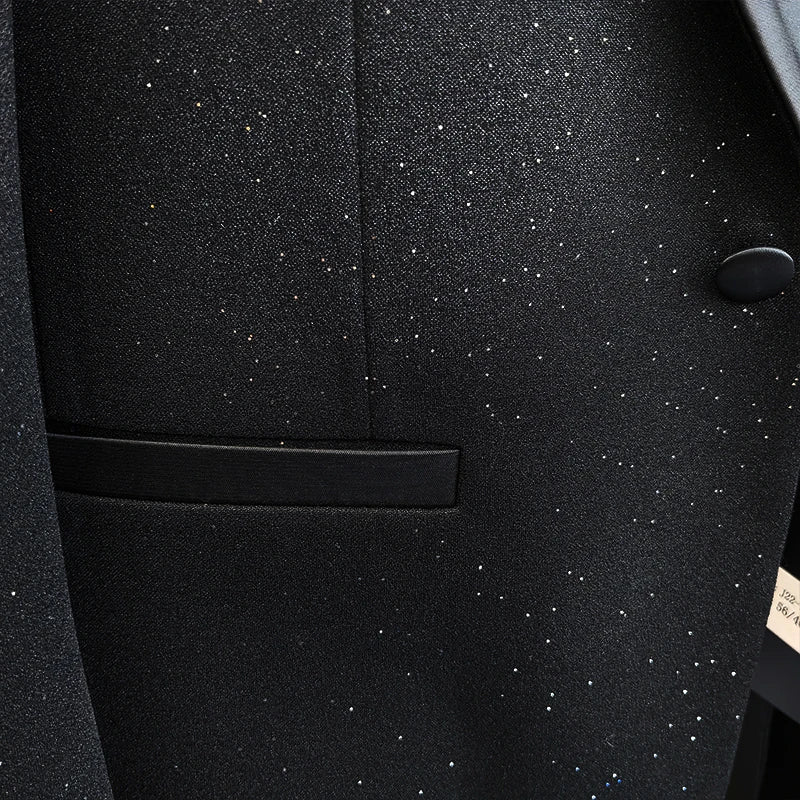 Luxury Man Suits High Quality 3 Pieces Littering Rhinestone Embellishment Wedding Dress Shining Flash Diamond Tuxedo Dinner Suit