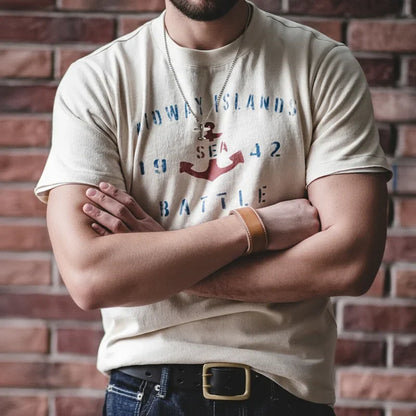 Vintage Letter Print Cotton Short Sleeve T-Shirt Men's Summer Loose Fit Ribbed Crew Neck Tee Casual Street Tops for Daily