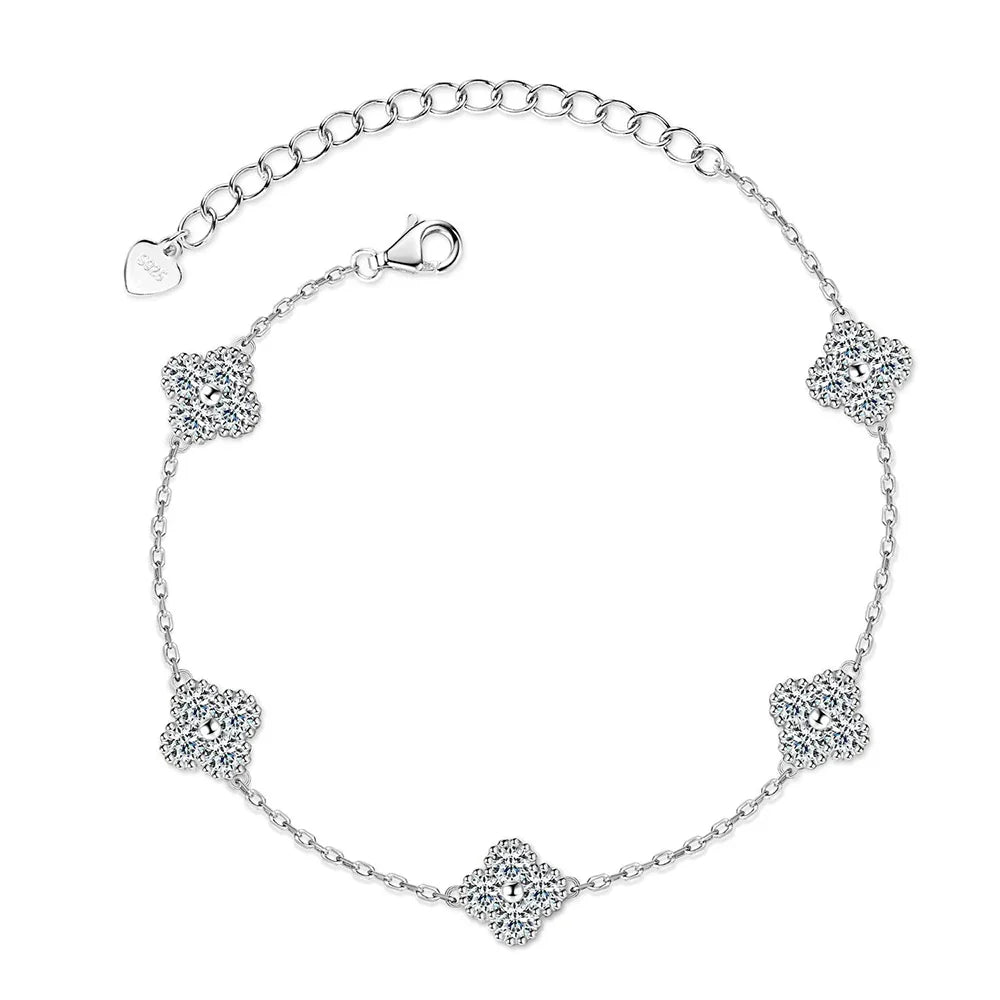 3mm Four Leaf Clover Moissanite Bracelet Necklace for Women D VVS 925 Sterling Silver Lab Diamond Hand Neck Chain Jewelry
