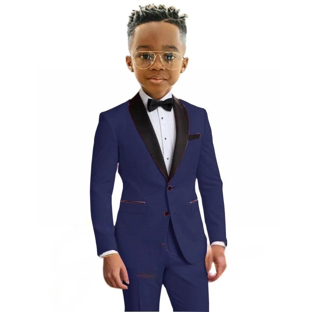 Hot Sale Boy's Solid Suit Set 2 Pieces Jacket Pants Formal Shawl Lapel Kids Tuxedo For Birthday Party School Performance Wear