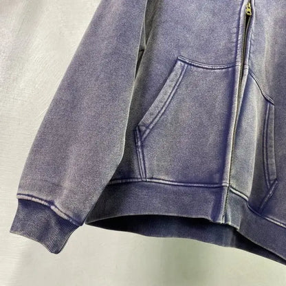 High Quality Luxury Apparel Street Wear Wholesale Euro US Size Spring Autum Full Up Zipper Washed Batik Dye Hoodie