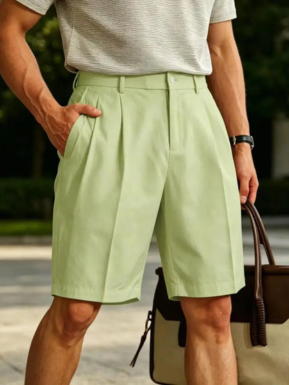 Men's Shorts Casual Pleated Dress Elastic Waist Multi Pockets Classic-Fit Golf Shorts for Men Cotton Summer Formal Shorts Sports